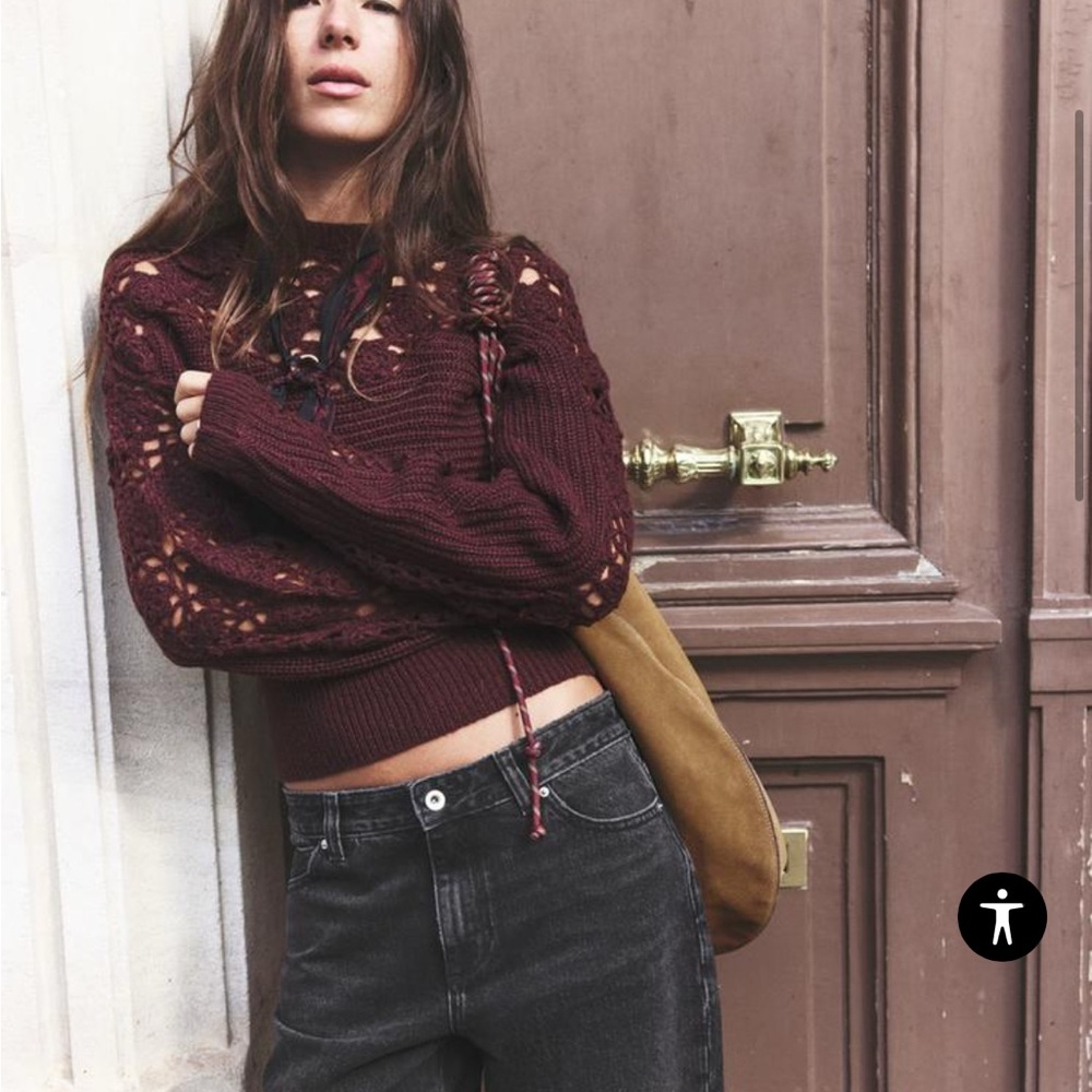 Zara crochet knit sweater in burgundy 
Runs small - Picture 6 of 7